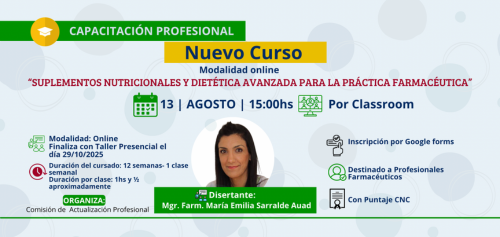 Capacitación profesional:  Suplementos nutricionales y dietética avanzada para la práctica farmacéutica